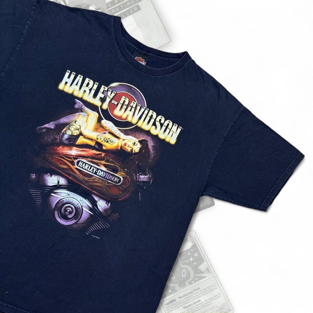 Black Vintage Y2K Biker Grunge Harley Davidson Los Angeles Pin Up Graphic Tee